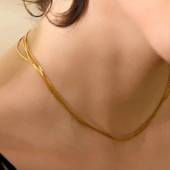 NEW Layered Gold Chain Choker Necklace - Picture 1 of 13